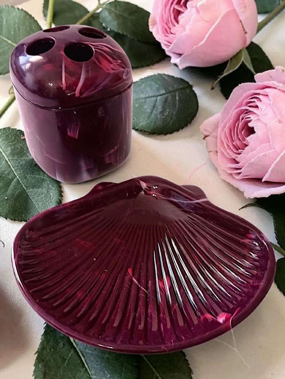 Vtg‎ Marbled Plastic Toothbrush Holder Soap Dish Wine Pink Color Retro Bathroom
